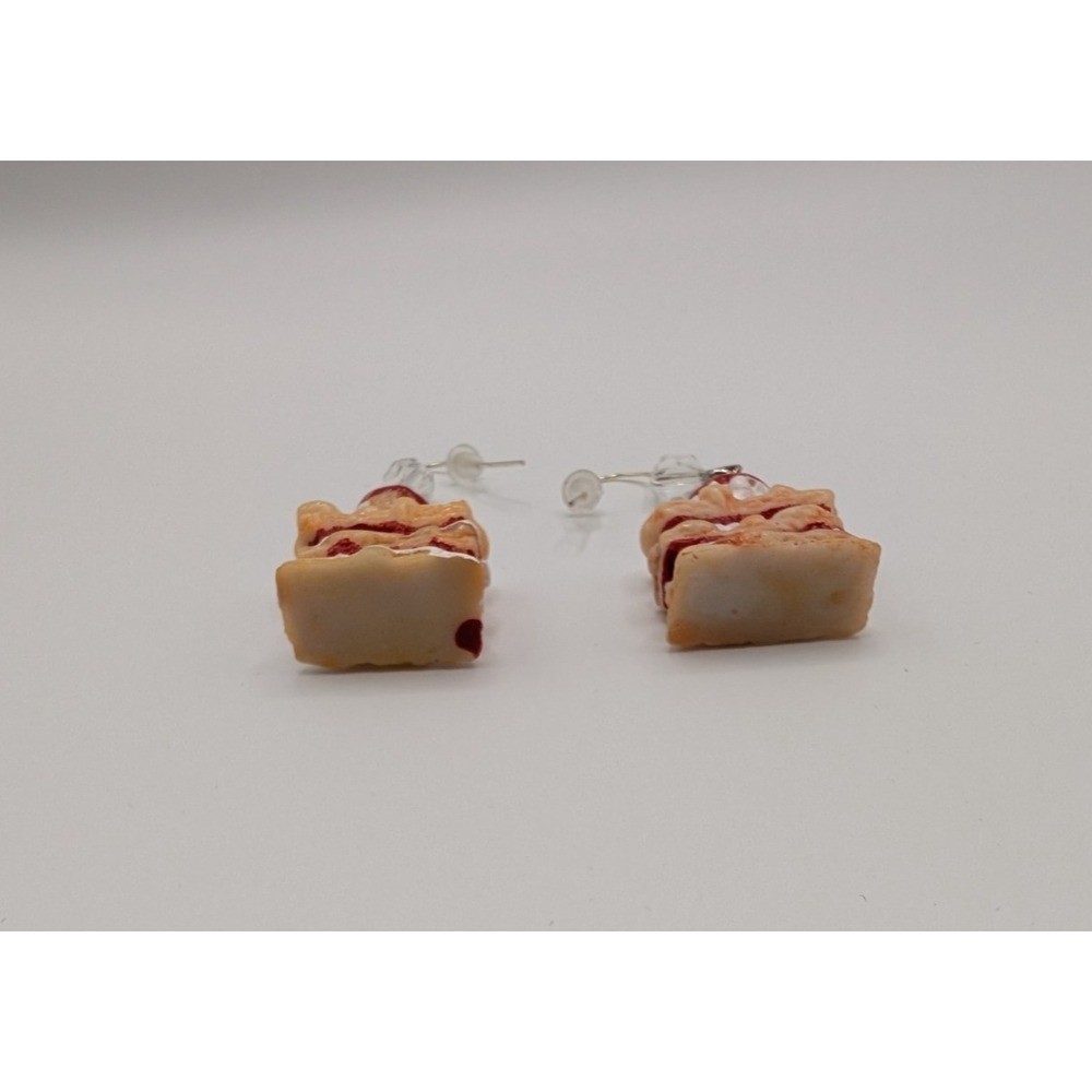 Strawberry Shortcake 3D Dangle Hook Earrings Red Beige Clear Bead NWOT - Picture 3 of 4